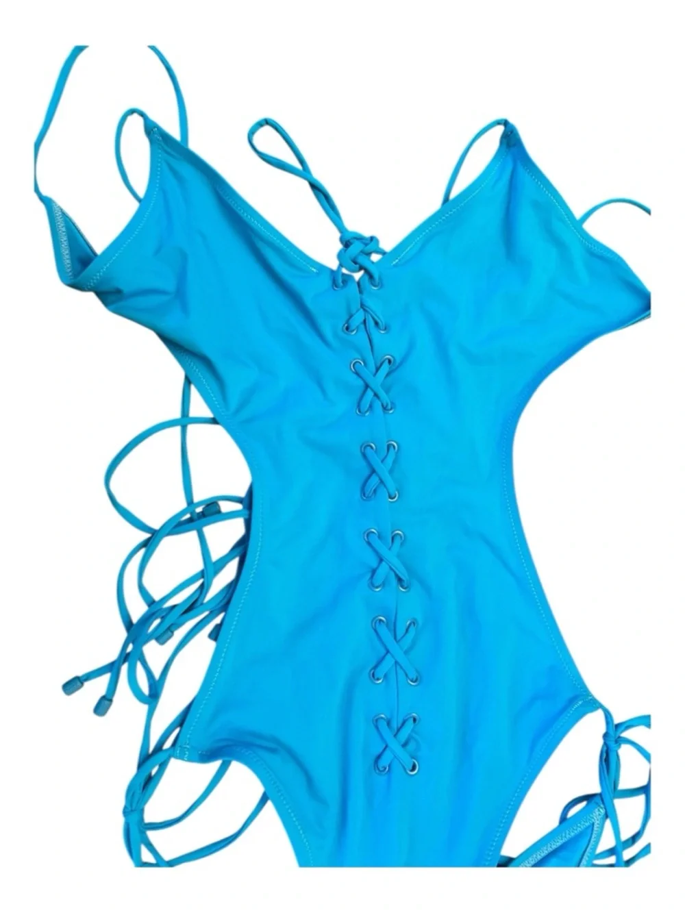 SKIMS Turquoise Signature Swim Lace Up Monokini - Size XL
